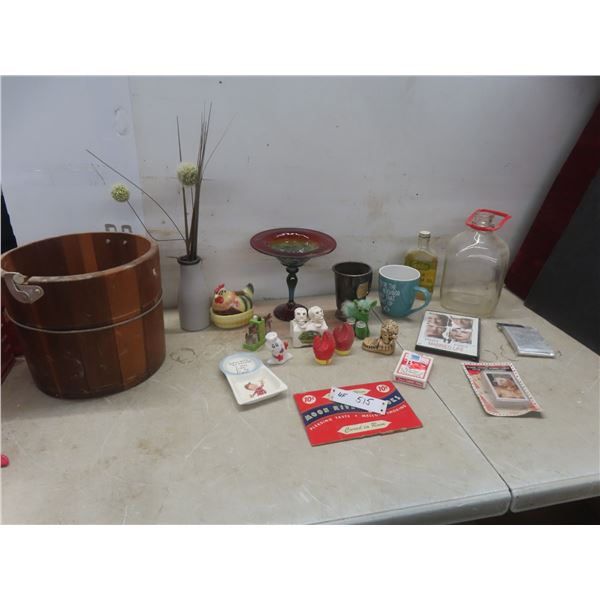 Cedar Planter, Vase, Salt Pepper Shakers, Glass Milk Jug, Playing Cards And More