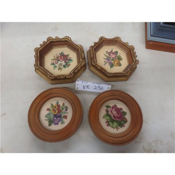 4 Needlepoint Framed Pictures 6" x 6"