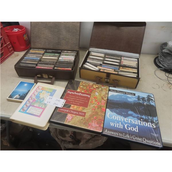 Cassettes, Cases: Religious, Easy Listening, And 2 Totes With Lids