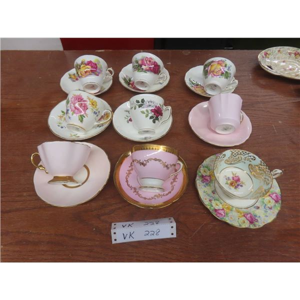 9 China Teacups & Saucers Duchess, Royal Osborne, Royal Vale, Gladstone, Hammersley & Paragon