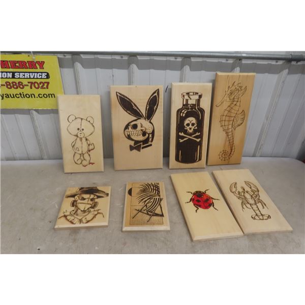 8 Wood Burned And Crafted Wall Art Hanging Pictures - Largest 9" x 16"