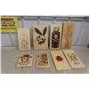 Image 1 : 8 Wood Burned And Crafted Wall Art Hanging Pictures - Largest 9" x 16"