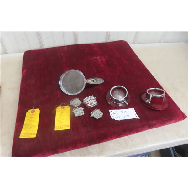 1964 Chevy Impala Belair Pair Of Tail Light Lens, 4 Cadillac Emblems And Chevy Bowtie Mirror Chevel