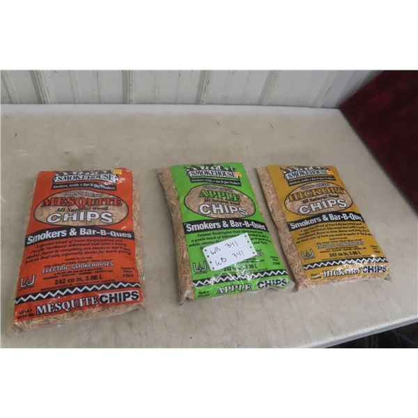 3 Bags Smokehouse Smoker Wood Chips, Mesquite, Apple And Hickory