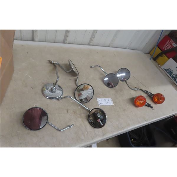 7 Motorcycle Chrome Mirrors And 2 Signal Lights With Brackets