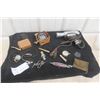 Image 1 : Antique Schrader Tire Pressure Gauges, 2, Timing Light, Voltmeter And Case, Glass Goggle Lens, Embl