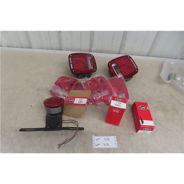 Vintage Grote 9130 Tail Lights Red 5 3/4", 4 Extra Lens, License Plate Bracket And 2 Grote Marker L
