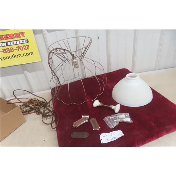 Vintage Milk Glass Light Shade, Wire Basket Light, Door Knobs, Handles And Hardware