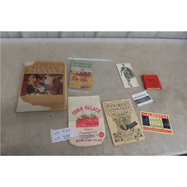 1925-6 Figure Painters Illustrations, 1914 Pharmacy Almanac, 1939 Dr Chases Almanac And Banjo Box