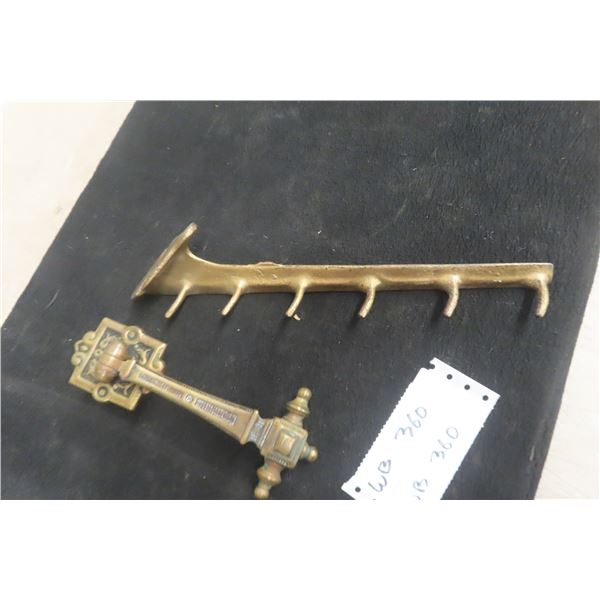 Antique Cast Iron Train Caboose Coat Bracket And Victorian Era Brass Door Knocker