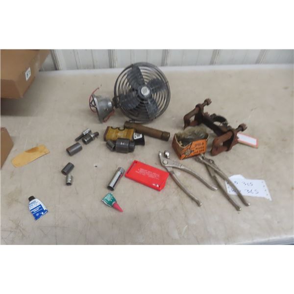 Vintage Bessey Calipers, MAC Sockets, Drills And Case, Tube Tin, Dash Fan And More