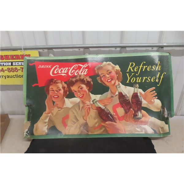 Vintage Coca Cola Refresh Yourself Double Sided Cardboard General Store Display Sign 36" X 20"