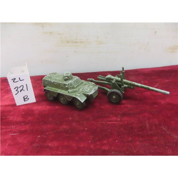 2 Military Dinky Toys, Armoured Personnel Carrier And 55 Medium Gun