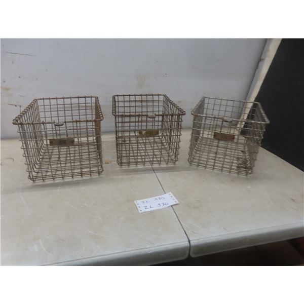3 Vintage Wire Locker Baskets