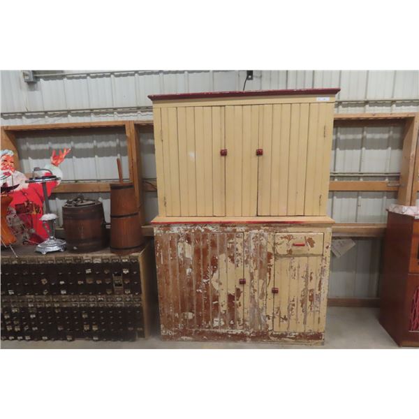 Painted Antique Stepback Cupboard 77" X 54" X 18"
