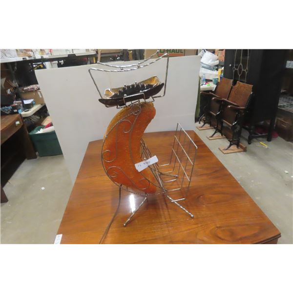 MCM Amber Spaghetti Crescent Moon Lamp / Magazine Rack / Ashtray Combo