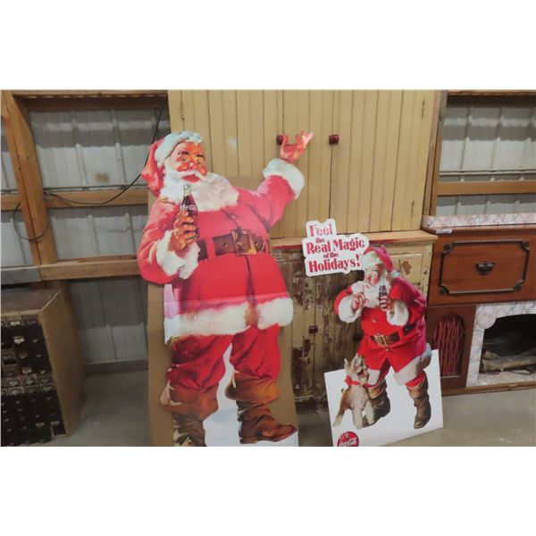 2 Cardboard Santa Coca Cola Advertisements 65" Tall And 48" Tall