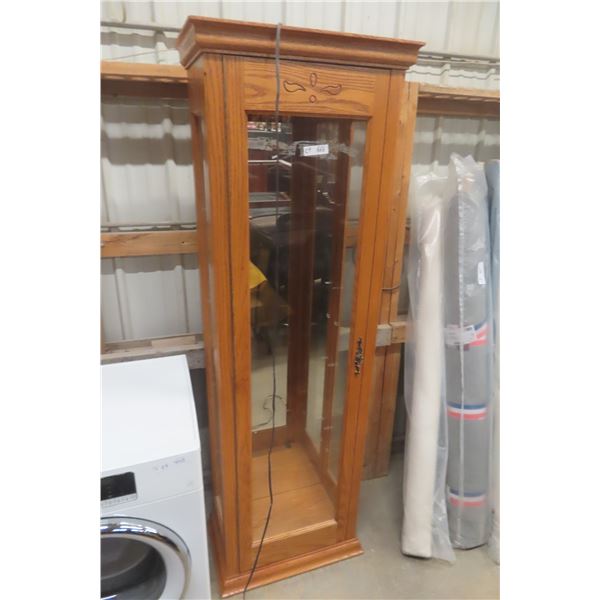 Oak Curio Cabinet 73" X 21" X 14" Lights No Shelves