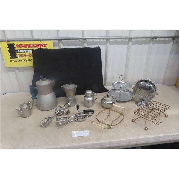 Aluminum Serving Wear Coffee Tea Pot Creamer Mixer Tray Plus