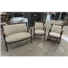 Image 1 : 3 Piece Antique Settee Set With Side Chair + Rocker