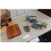 Image 1 : 2 Coleman Gas Irons with Rests and Butcher Block Style Clock
