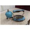Image 3 : 2 Coleman Gas Irons with Rests and Butcher Block Style Clock