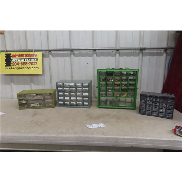 4 Counter Top Organizers 3 Full Of Small Hardware - Largest 13" X 13" X 7"