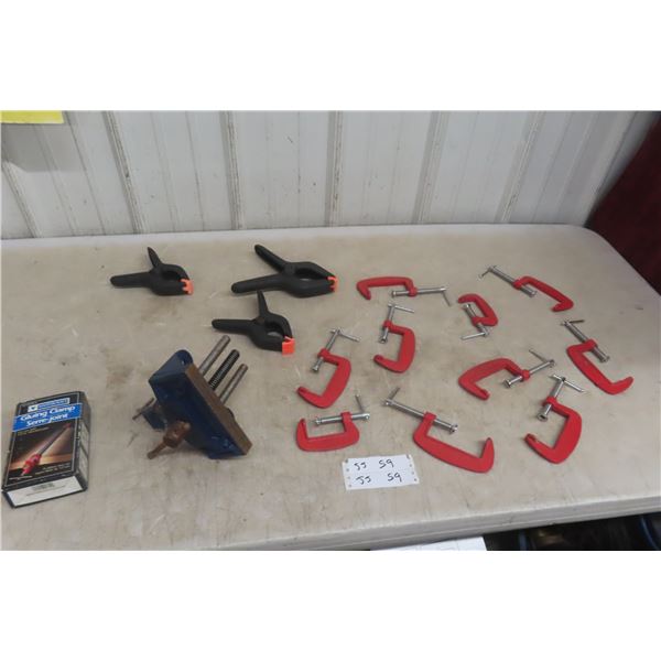 10 x C-Clamps, 3 Spring Clamps, Gluing Clamp, Wood Vise
