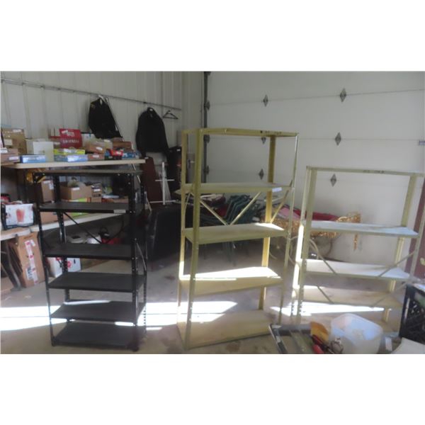 3 Metal Shelves 59" X 30" X 11"; 72" X 16" X 36"; 61" X 36" X 11"
