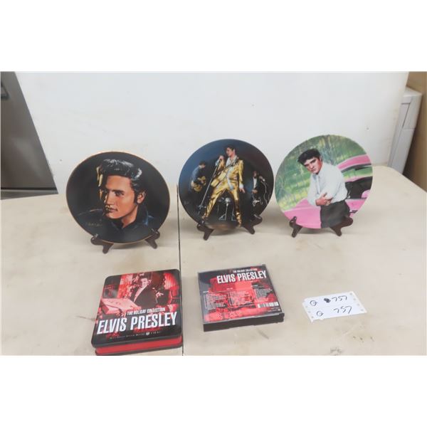3 Elvis Collector Plates & Stand Holiday Special CD