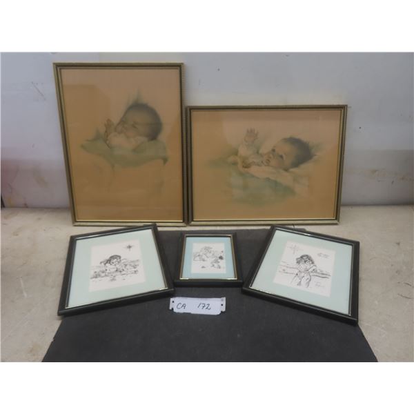 5 Framed Pictures (Largest 17" x 13")