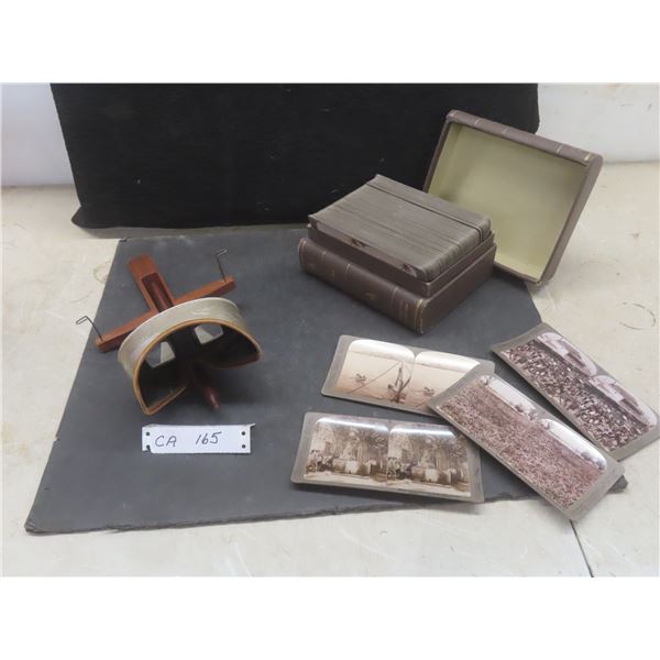 Antique Stereoscopic Viewer with Box Full of Slides