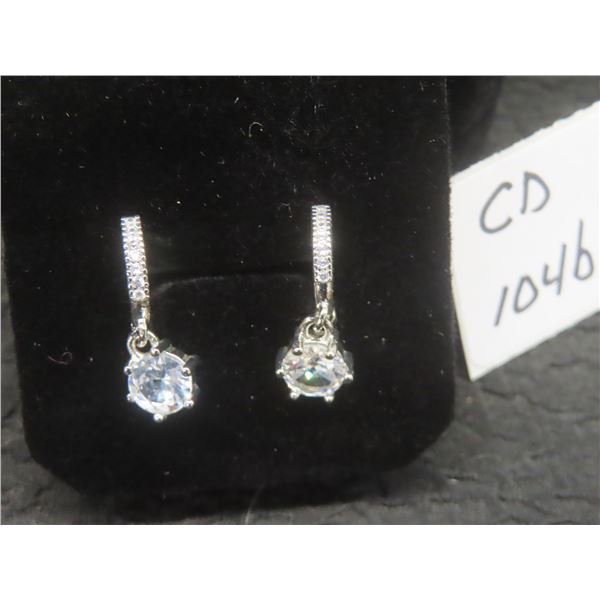 New 925 Sterling Silver 0.8 ct Each Simulated Diamond (CZ) Dangle Earrings with White Gold Overlay