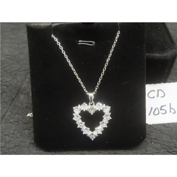New Platinum-Plated 2.4 TCW Simulated Diamond (CZ) Heart Necklace Adjustable 16"-18" Long