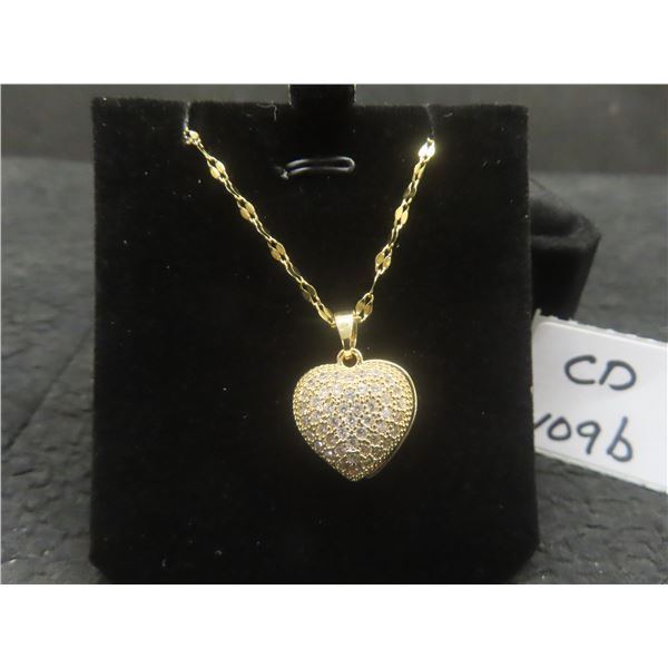 New 18K Gold-Plated 20.0 mm Simulated Diamond (CZ) Heart Cluster Necklace 