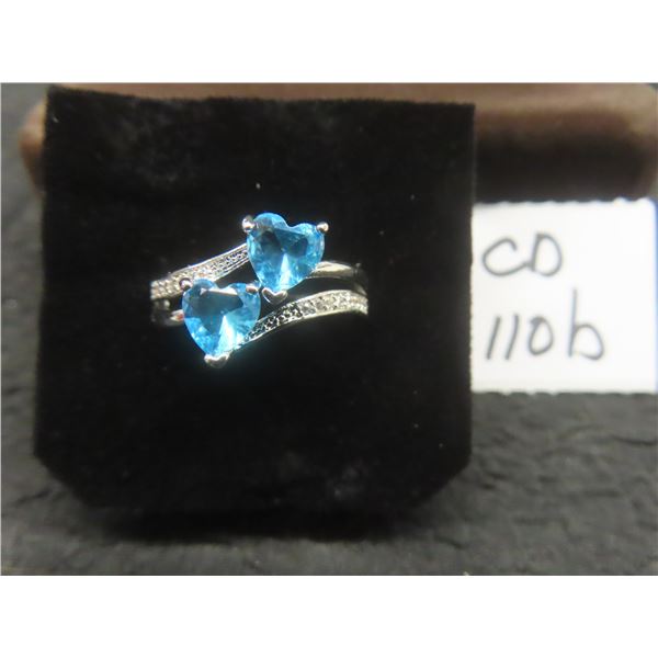 New Platinum-Plated 1.0 TCW Heart-Cut Blue Simulated Diamond (CZ) Channel Ring Size 8