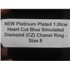 Image 9 : New Platinum-Plated 1.0 TCW Heart-Cut Blue Simulated Diamond (CZ) Channel Ring Size 8
