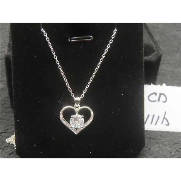 New Platinum-Plated 1.0 ct Simulated Diamond (CZ) Heart Necklace Adjustable 16"-18" Long