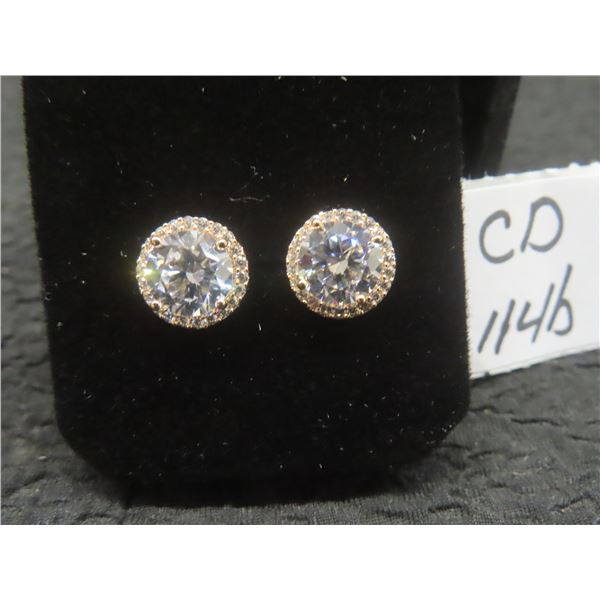New 18K Gold-Plated 2.0 ct Each Simulated Diamond (CZ) Halo Stud Earrings