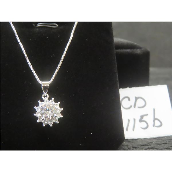 New 925  Silver 1.0 ct Moissanite Lab Diamond Sunflower Necklace Adjustable 16"-17" with White Gold