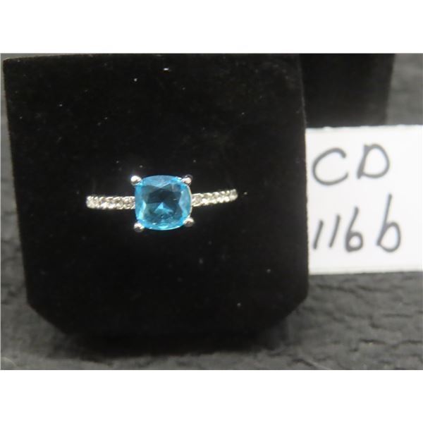 New Platinum-Plated 2.0 ct Cushion-Cut Blue Simulated Diamond (CZ) Channel Ring Size 8