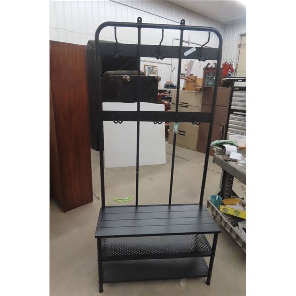 Metal Hall Tree With Bench and Hooks 76" x 35" up to 15"