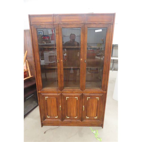 Wooden China Cabinet with Glass Doors and Brass Accents 75" x 46" x 16"
