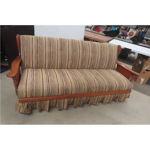 Wood-Frame Sofa with Striped Upholstery and Skirted Base 78" Wide
