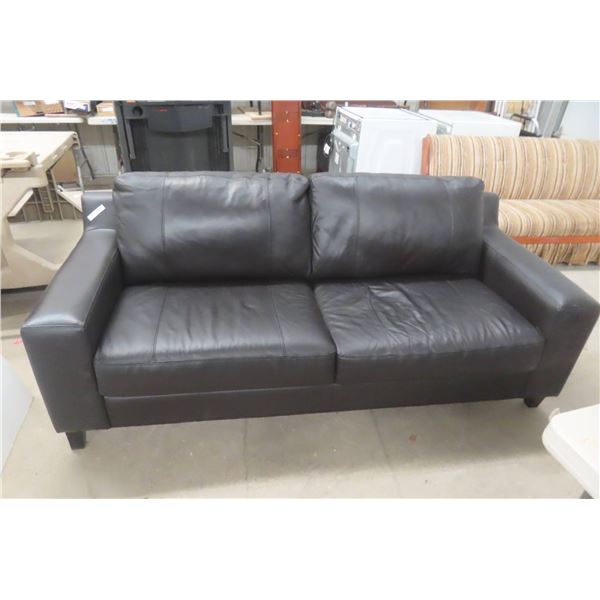 Black Leather/Leather Style Three-Seat Sofa 82" Wide