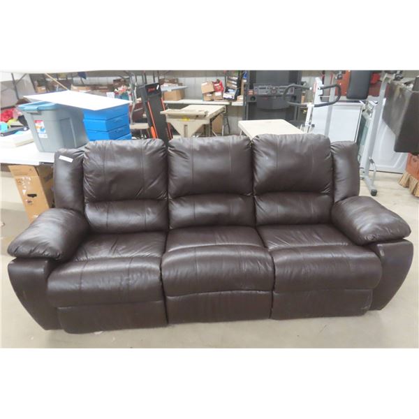 Dark Brown Faux Leather Reclining Sofa 94" Wide