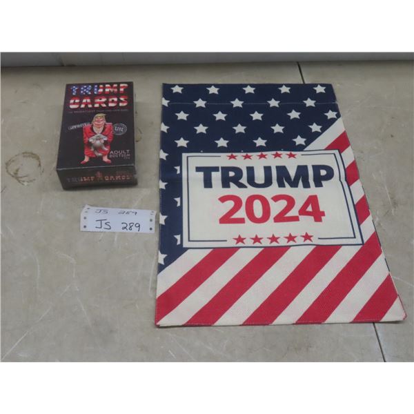 Trump 2024 Flag 18" x 24" and Factory-Sealed Card Game