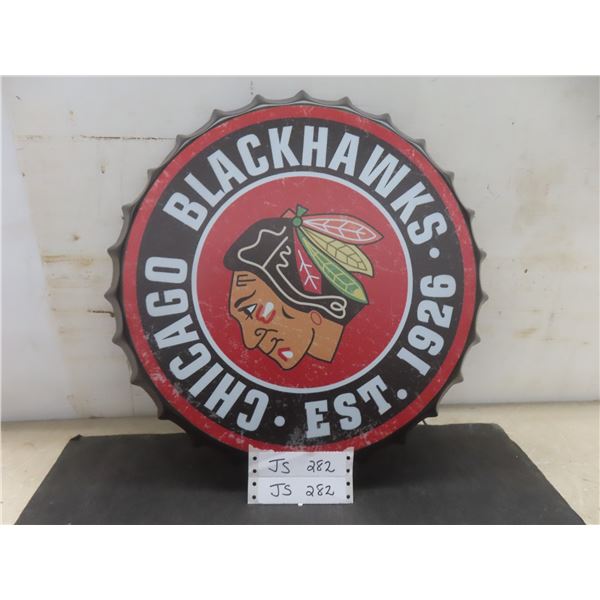 Chicago Blackhawks Metal Bullcap Sign 16" Diameter
