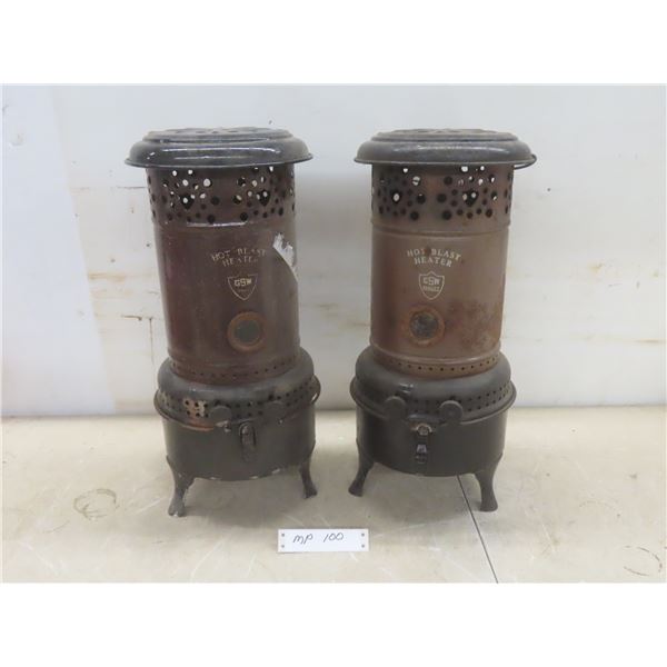 2 Antique Hot Blast Heaters 18" High