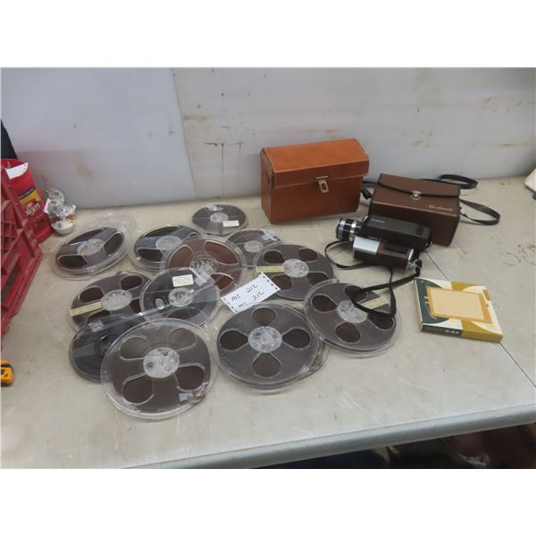 Reel-to-Reel Tapes, Kodak XL55 Movie Camera, and 2 Empty Cases